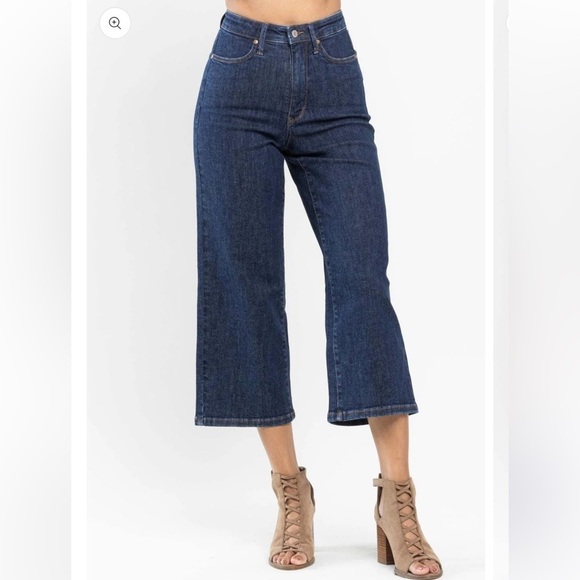 Judy Blue Denim - Judy Blue High Waist Tummy Control Tailored Wide Leg Crop Denim Jeans 88716 13